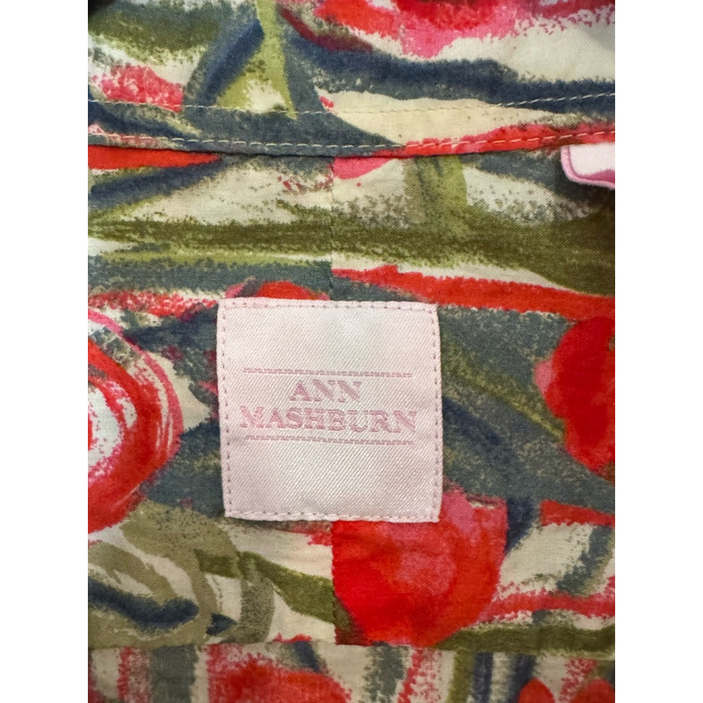 Ann Washburn Floral Button Down Shirt Size L Red Green - Picture 3 of 7